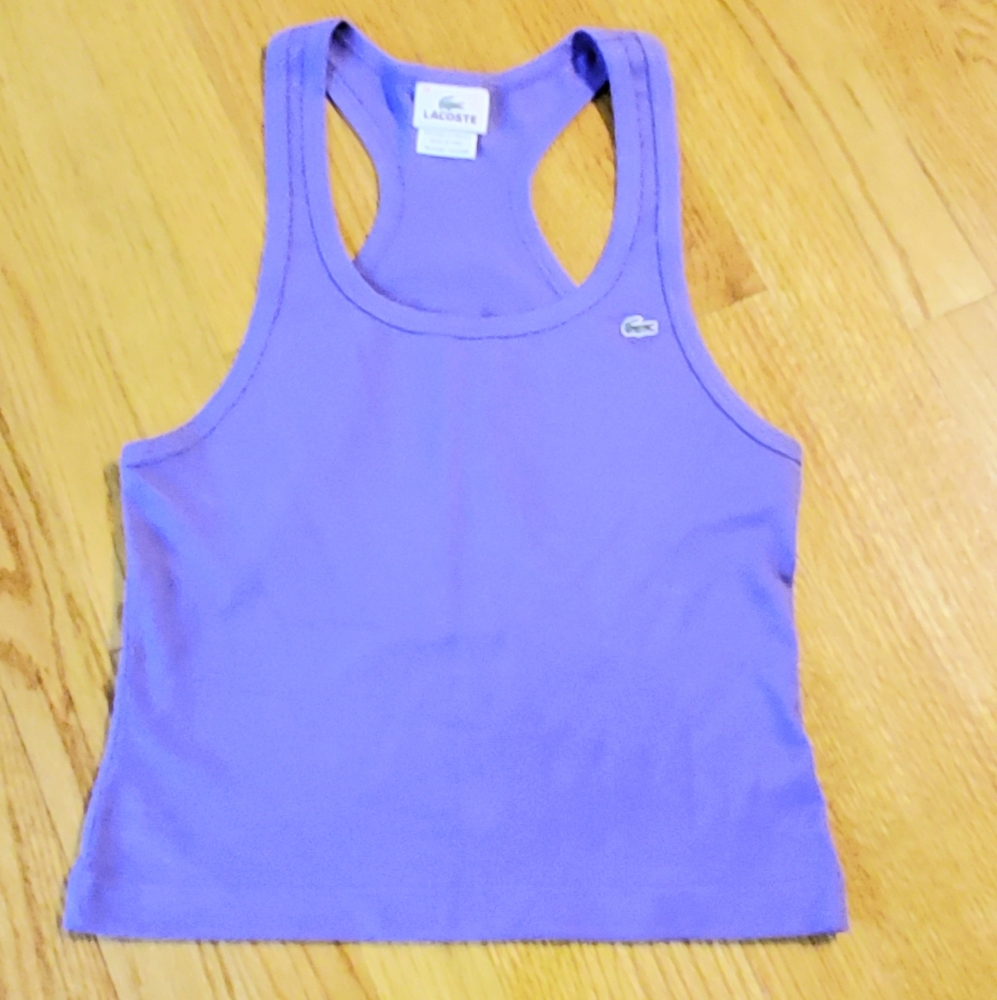LACOSTE Size 34 Purple Cropped Racer Back Tank Top